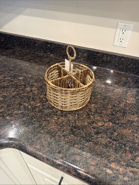 Woven Rattan Utensil Caddy with Handle - Natural